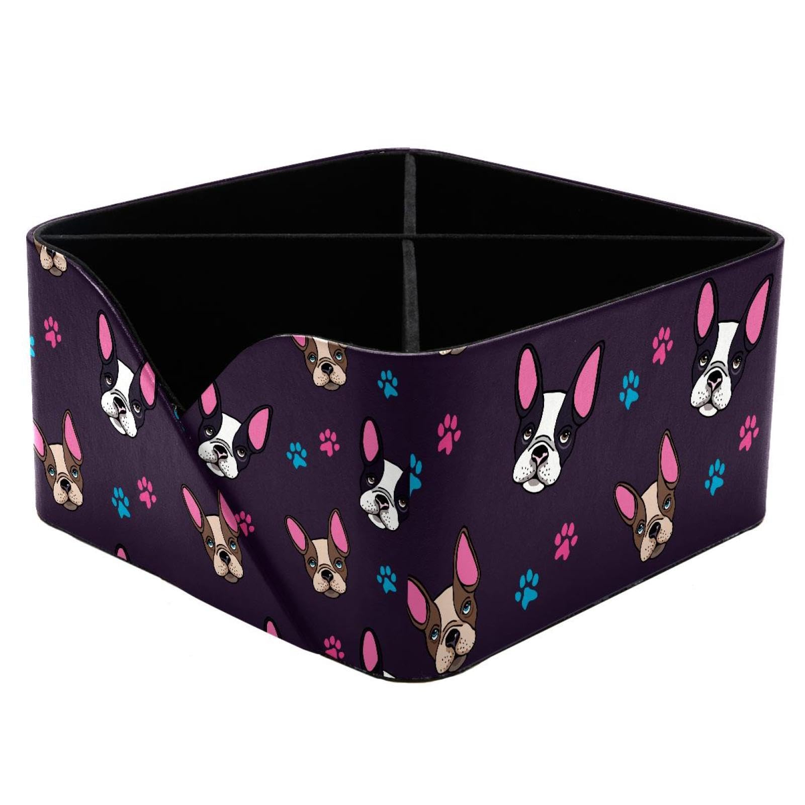 KengjuTesu French Bulldog Puppies Paws Silhouettes Pattern Desktop Organizer Pen Holder, Rectangular Pencil Cup for Office, Study and Makeup Stations