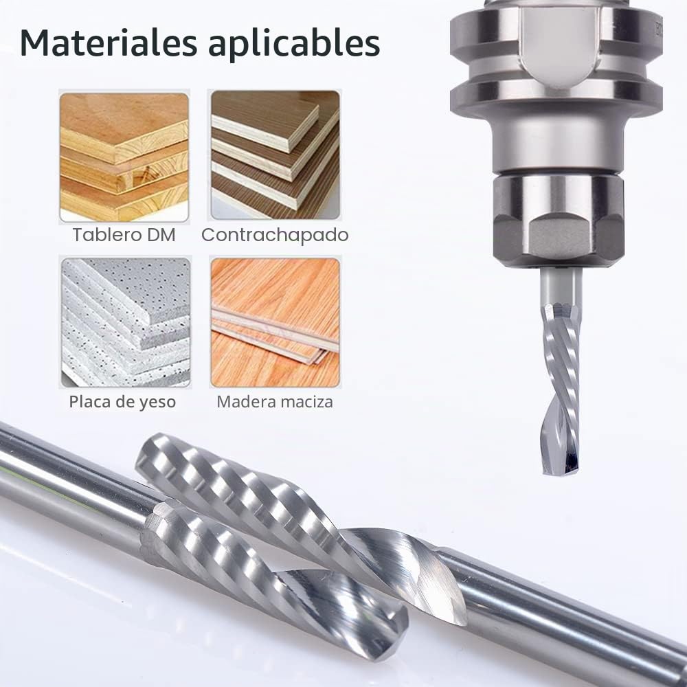 EU_HOZLY 1 mm 1.5 mm 2.0 mm 2.5 mm 3.175 mm Carburo 1 flauta Fresa espiral Fresa de grabado CNC Brocas de enrutador