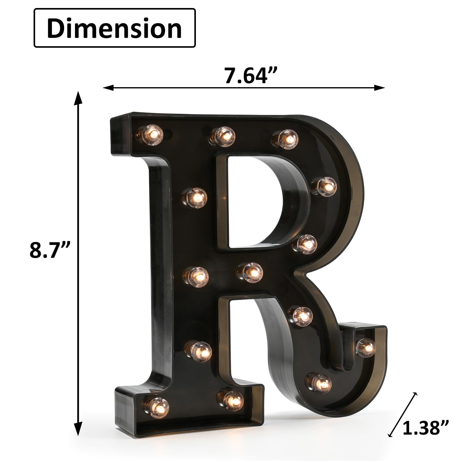 OYCBUZO Leuchtendes schwarzes Alphabet Festzelt Buchstaben Zeichen LED Festzelt Zahlen Lichter Zeichen für Nachtlicht Home Bar Weihnachten Lampe Geburtstag Party Hochzeit Dekoration R