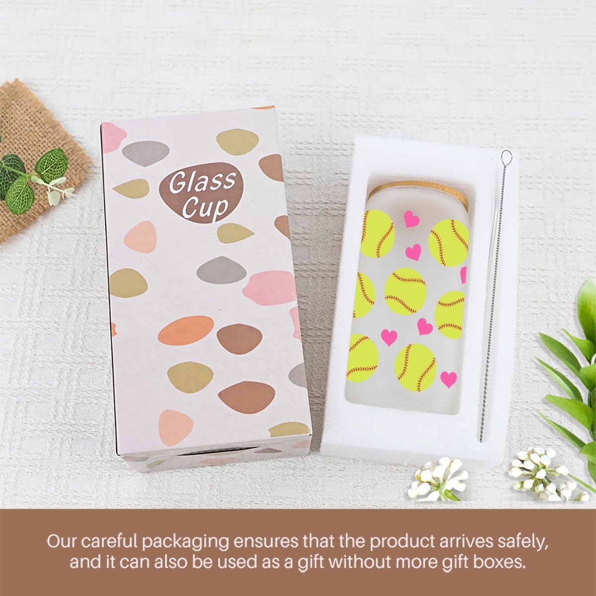 Softball Gifts, Iced Coffee Cup, Softball Party Favors, 16 oz Glass Cups with Lids Straws, Mothers Day Christmas Gifts for Women Mom Coach Players Teams, Softball Accessories for Girls, Softball Stuff - Image 6