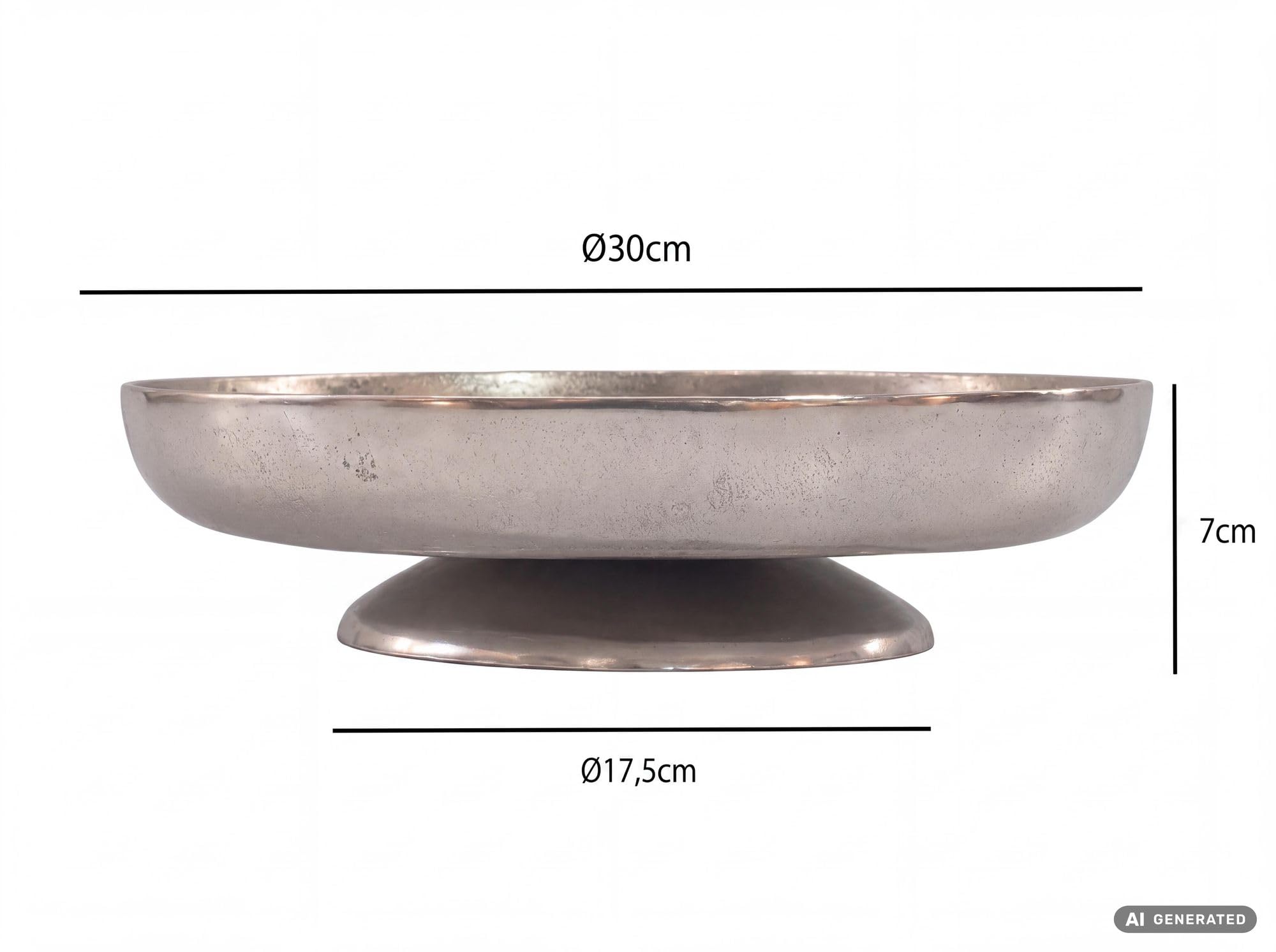 WOHNLING Coupe à fruits Ronde 30 x 7 cm Aluminium Argent avec pied Fait mai