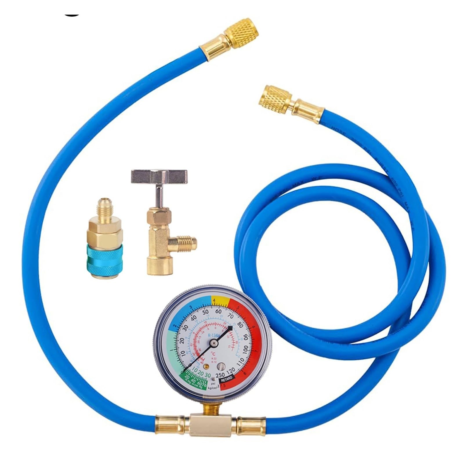 Kit de Manguera de Recarga de Aire Acondicionado R134A con manómetro, Manguera de Carga de refrigerante, Recarga de Gas for automóvil Lecturas estables | Length 150 cm