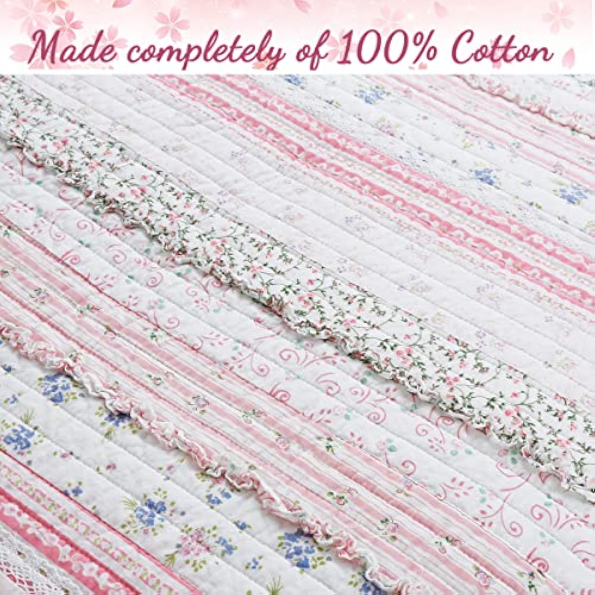 Pink Rose Romantic Chic Lace Floral Printed Quilt Set