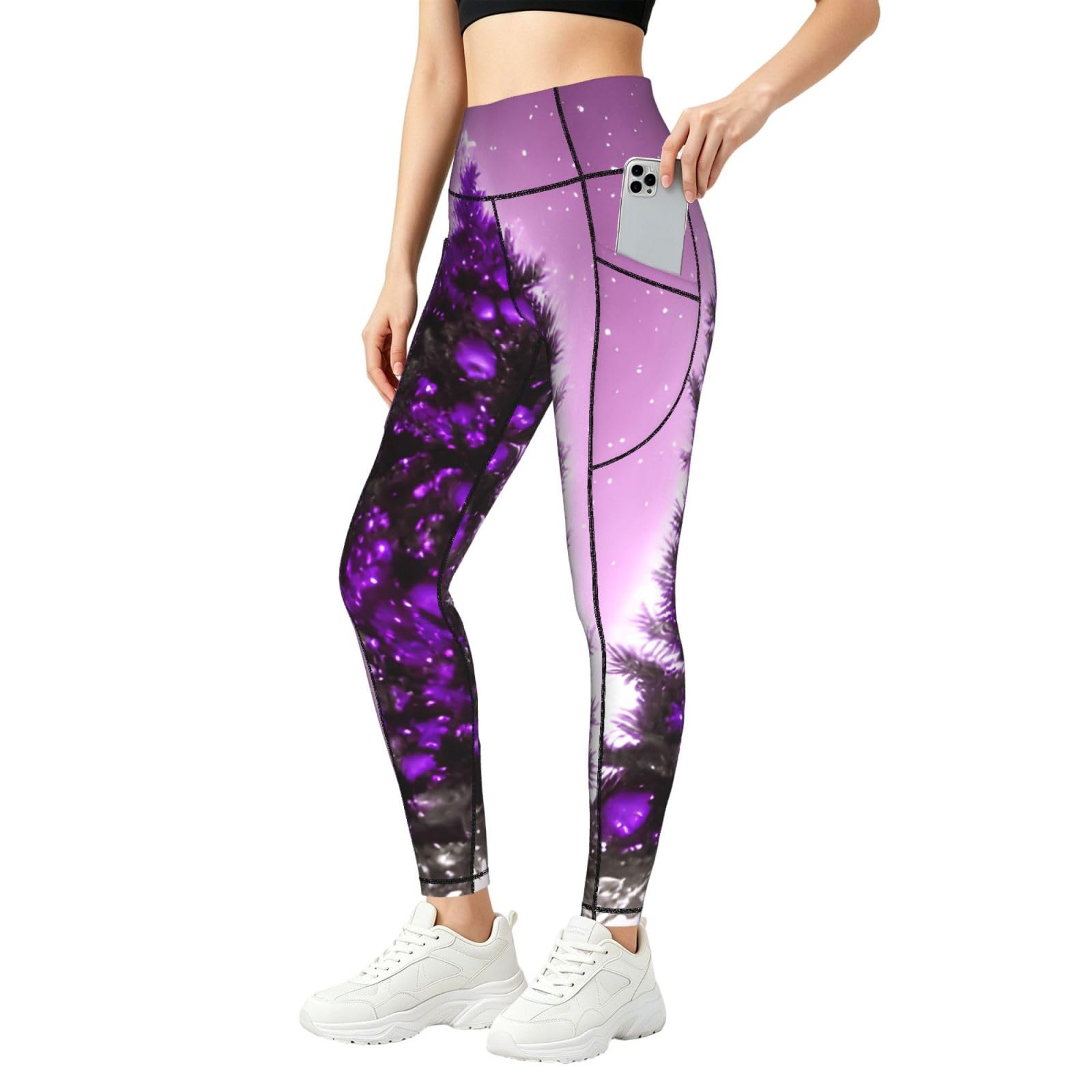 Leggings de Navidad morados para mujer conjuntos deportivos cómodos que no se transparentan 8