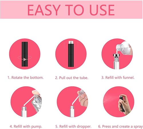 Miniatura 5 de KOIBITO Mini atomizador de perfume portátil de 0.3 fl oz4 piezas, pulverizador vacío recargable para viajes, operación con una sola mano, posible