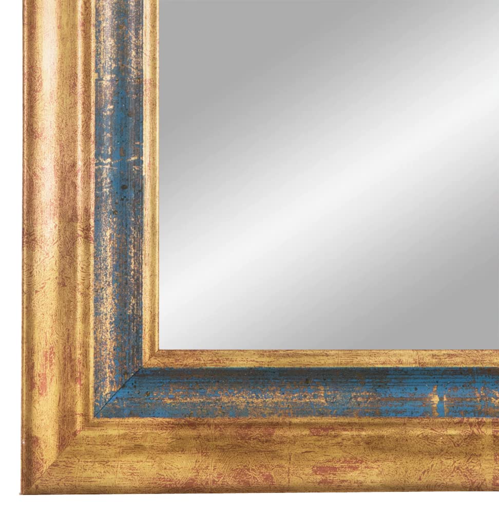 Online-GalleryKing Miroir mural personnalisé 70 x 140 cm Bleu Or Baroque Shabby Vintage pour | Couloir | Salle de bain | Salon | Chambre à coucher | Cadre de miroir OGK-EH23
