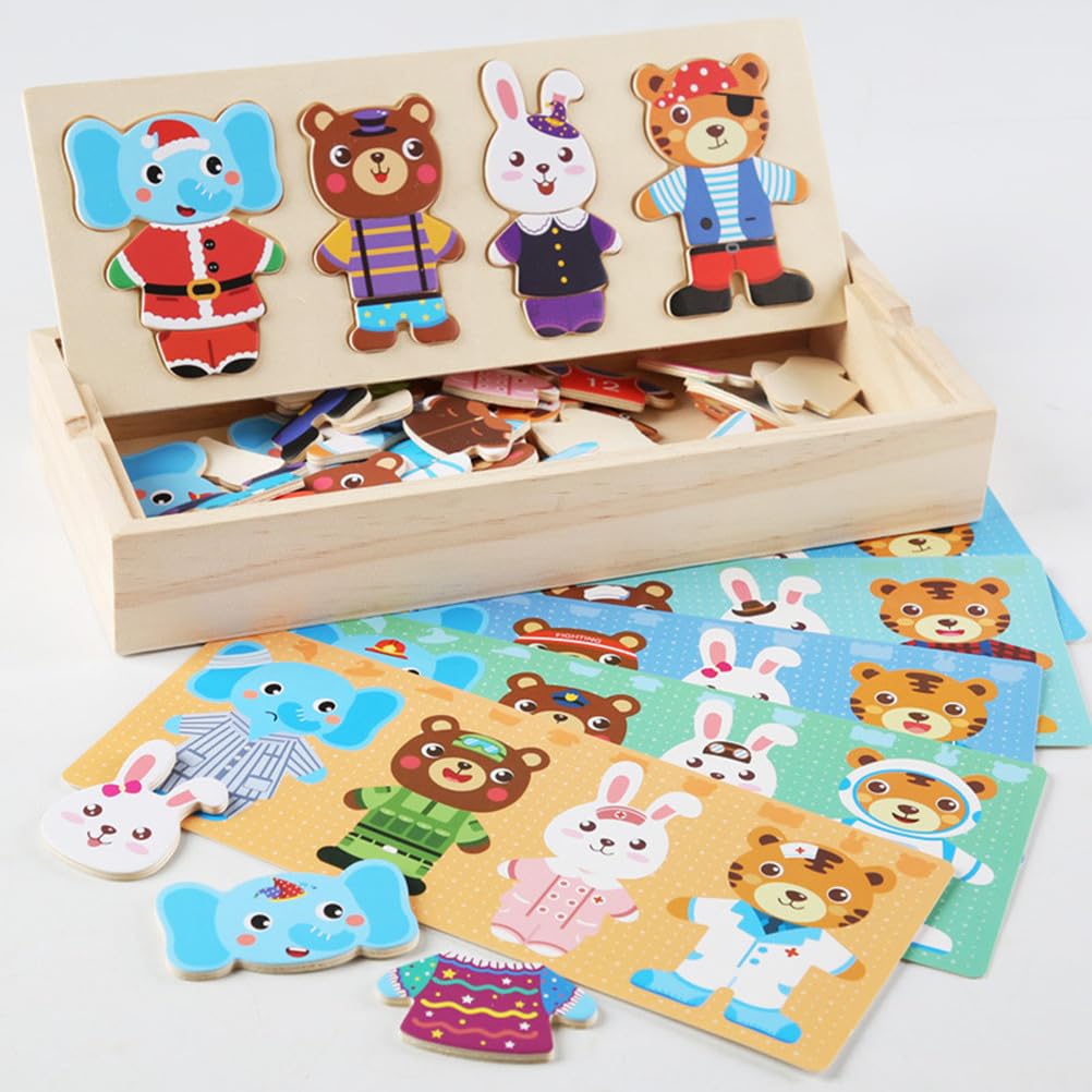 Puzzle di Abbigliamento con Animali dei Cartoni in Legno Montessori