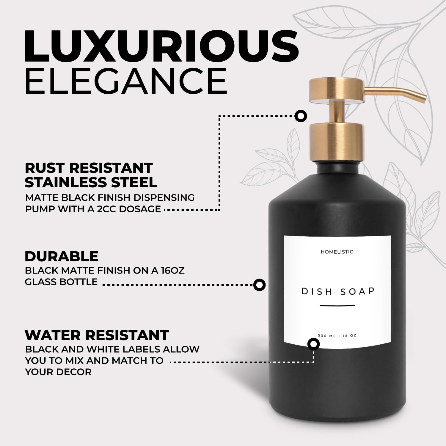 Set di 2 eleganti dispenser di sapone in vetro con erogatore dorato