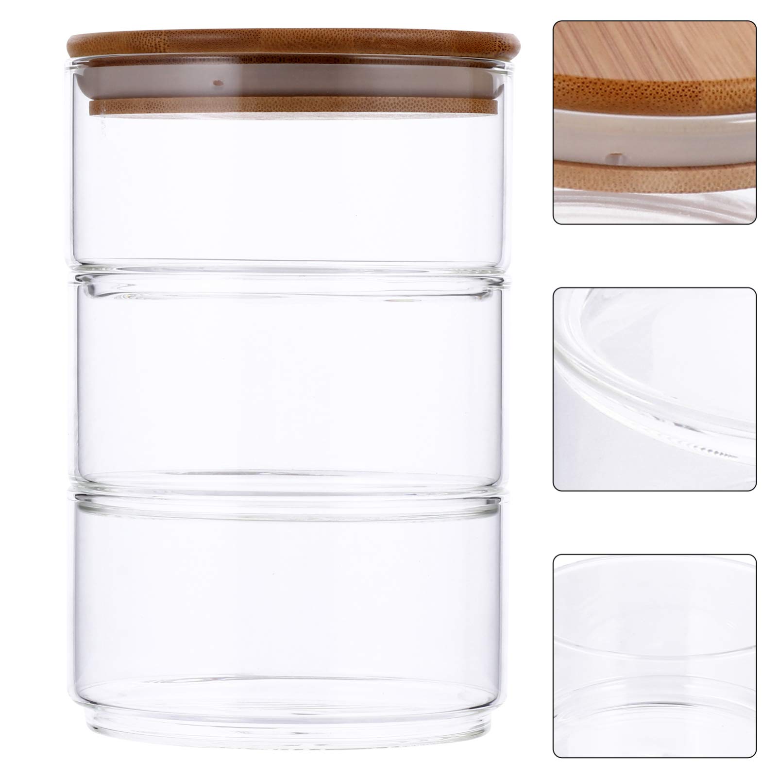 AVFORA Klarglas-Vorratsdose for Lebensmittel, mit Holzdeckel, 3 Schichten, for die Aufbewahrung von losem Blatttee, Zucker, Trockenfrüchten, Nüssen und Kaffeebohnen in der Küche