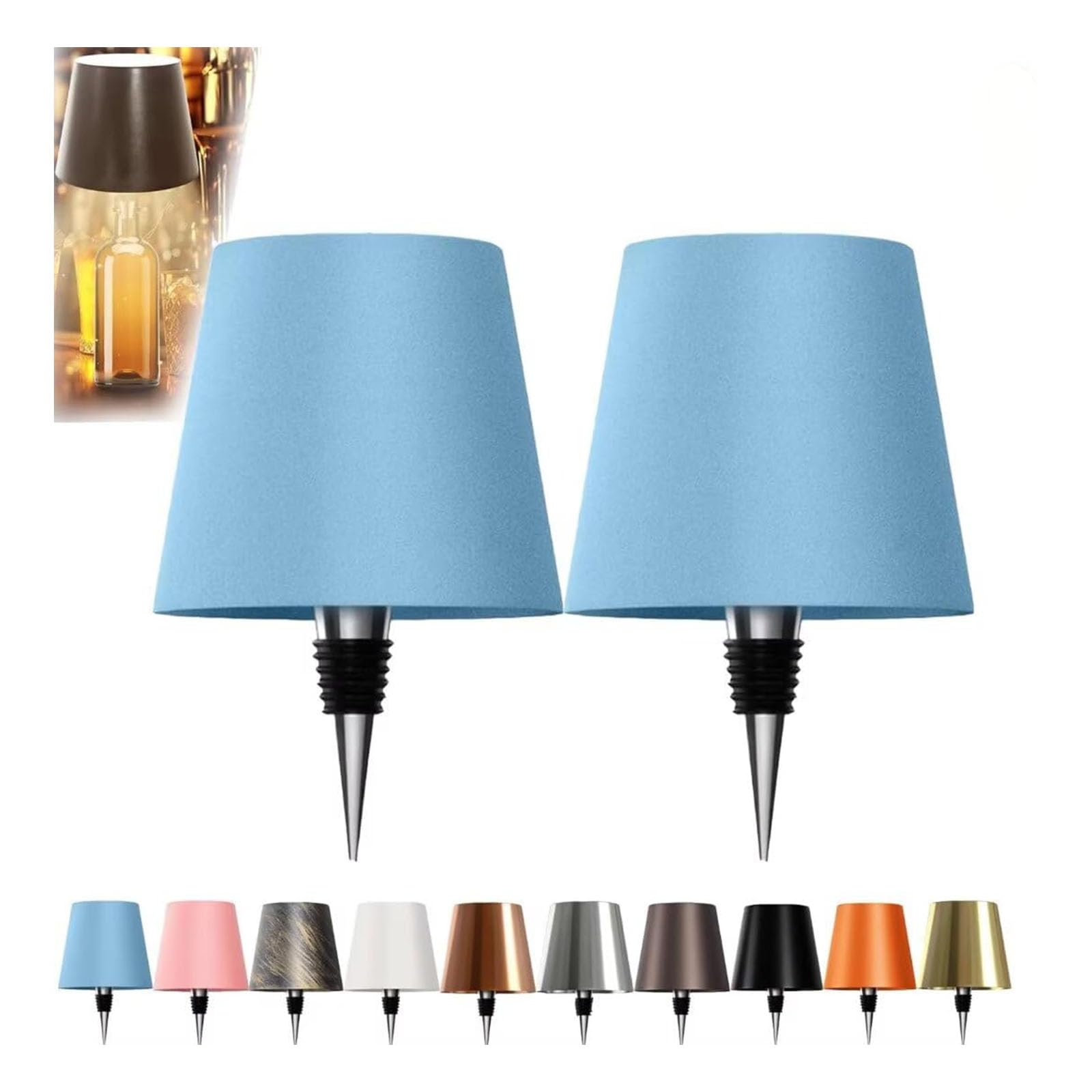 Jorcedi 2Pcs Blue Wireless Bottle Lamp - Rechargeable Bottle Lights Usb Rechargeable Bottle Lamp Kit, Led Bottle Lamp Wine Bottle Lamp Touch Dimmable Lamp For Bottle (,3 Color)