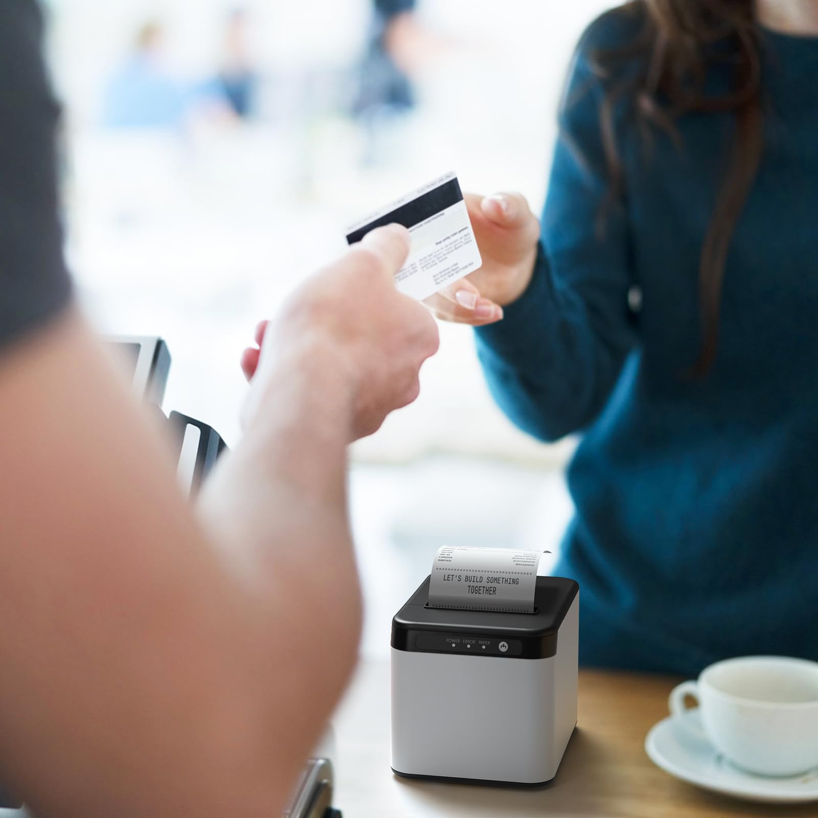 Bisofice Impresora de recibos de 80 mm, impresora térmica ESC/POS, impresión directa de escritorio, conexión USB + LAN, alta eficiencia con cortador automático, contenedor de papel grande para envío,