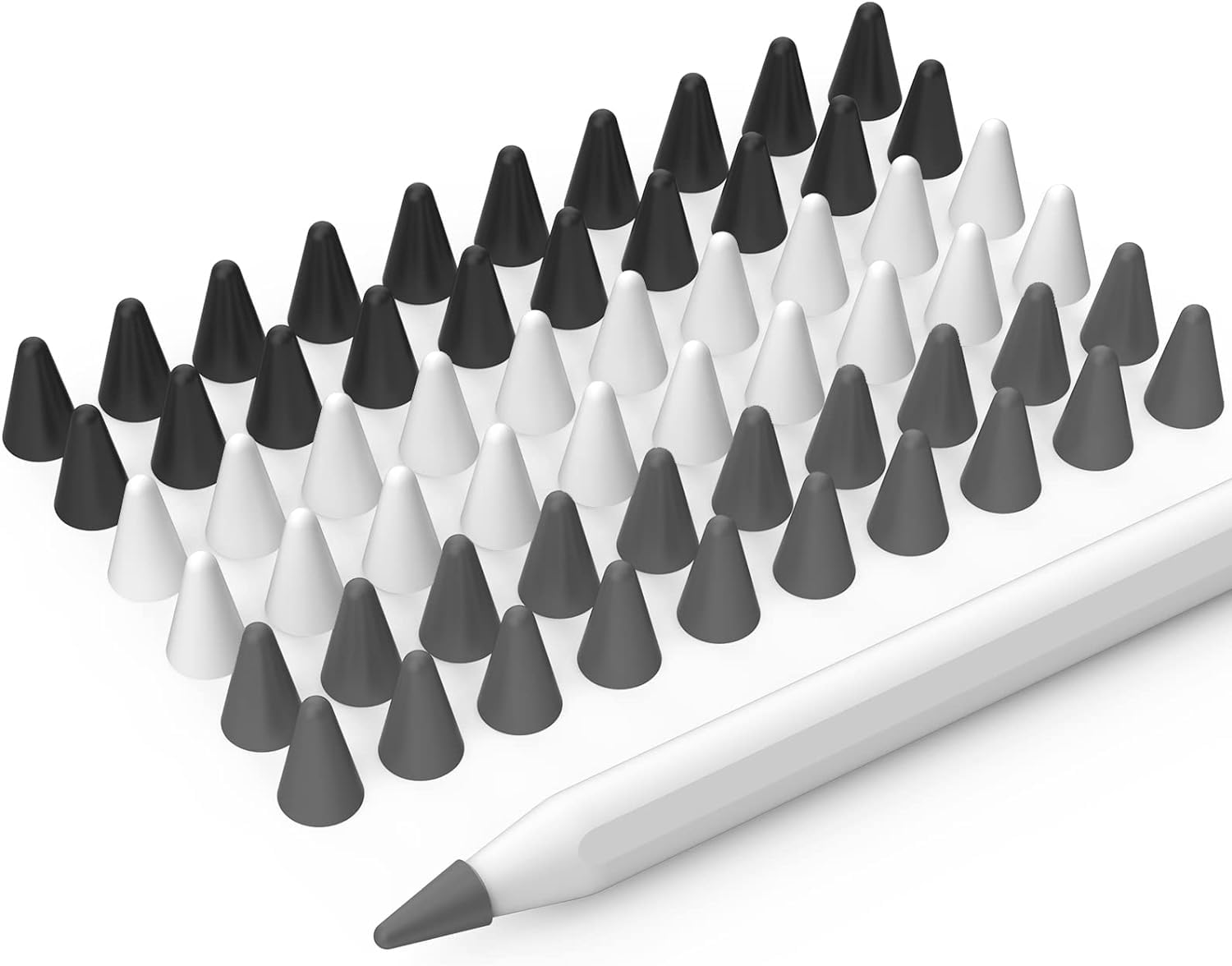 BEAUDOM 40 Pack Silicone Tips Cover Compatible with Apple Pencil 2nd Generation, Apple Pencil 1st Generation and Apple Pencil USB-C Protective Nib Caps (Black + White + Grey)