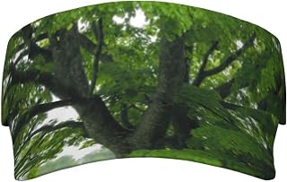 Green Tree Printed Sunscreen Visor Hat UV Protection Sun Hat Adjustable Empty Top Sun Visor Cap for Summer Sport Outdoor, Black, One Size, Black, One Size