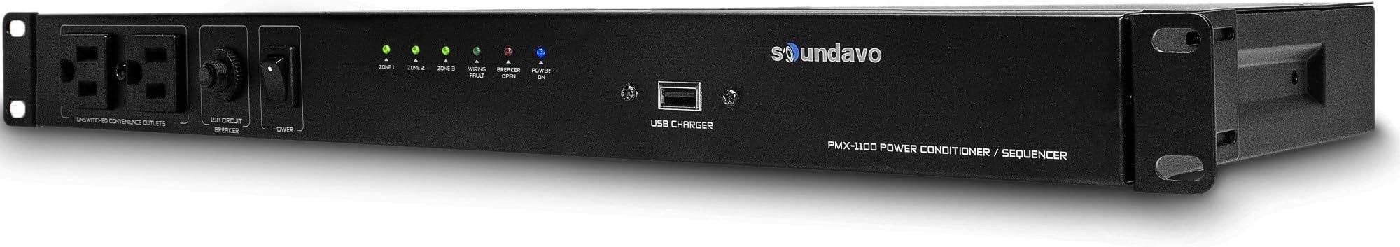 PMX-1100 Power Conditioner/Surge Sequencer 10 Protected Outlets and 3 Zones 15A with USB Charger
