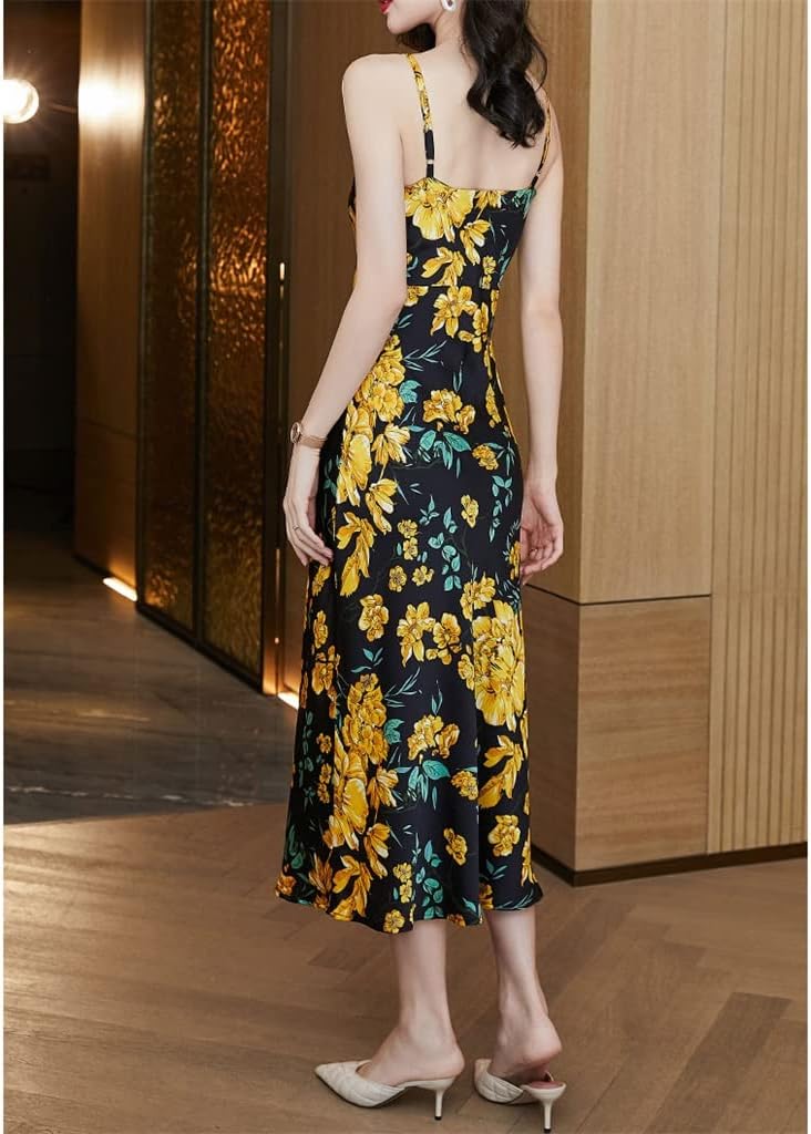 Sexy ice silk suspender pajamas large women's floral silk dress pajamas home clothes