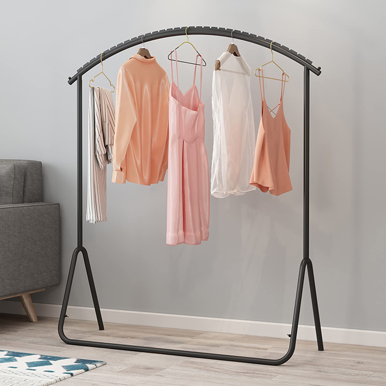 Kleiderständer Nordic Kleiderständer Heavy Duty Metall Kleiderstangen Wäscheständer Stand Kleiderständer Shop Storage Display Gebogene Hängestange (Größe: 80 x 40 x 130 cm, Farbe: Schwarz)