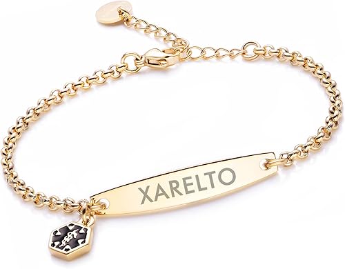 LinnaLove - Pulsera de identificación de alerta médica con cadena Rolo simple pregrabada para mujer