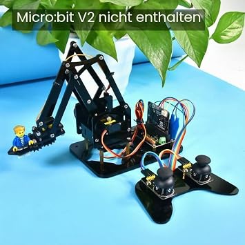 KEYESTUDIO BBC Micro:bit 4-DOF Robot Arm Kit (Exclude Microbit V2) STEM Education Kit with MakeCode/Python Coding for Programming Learning of Teenagers