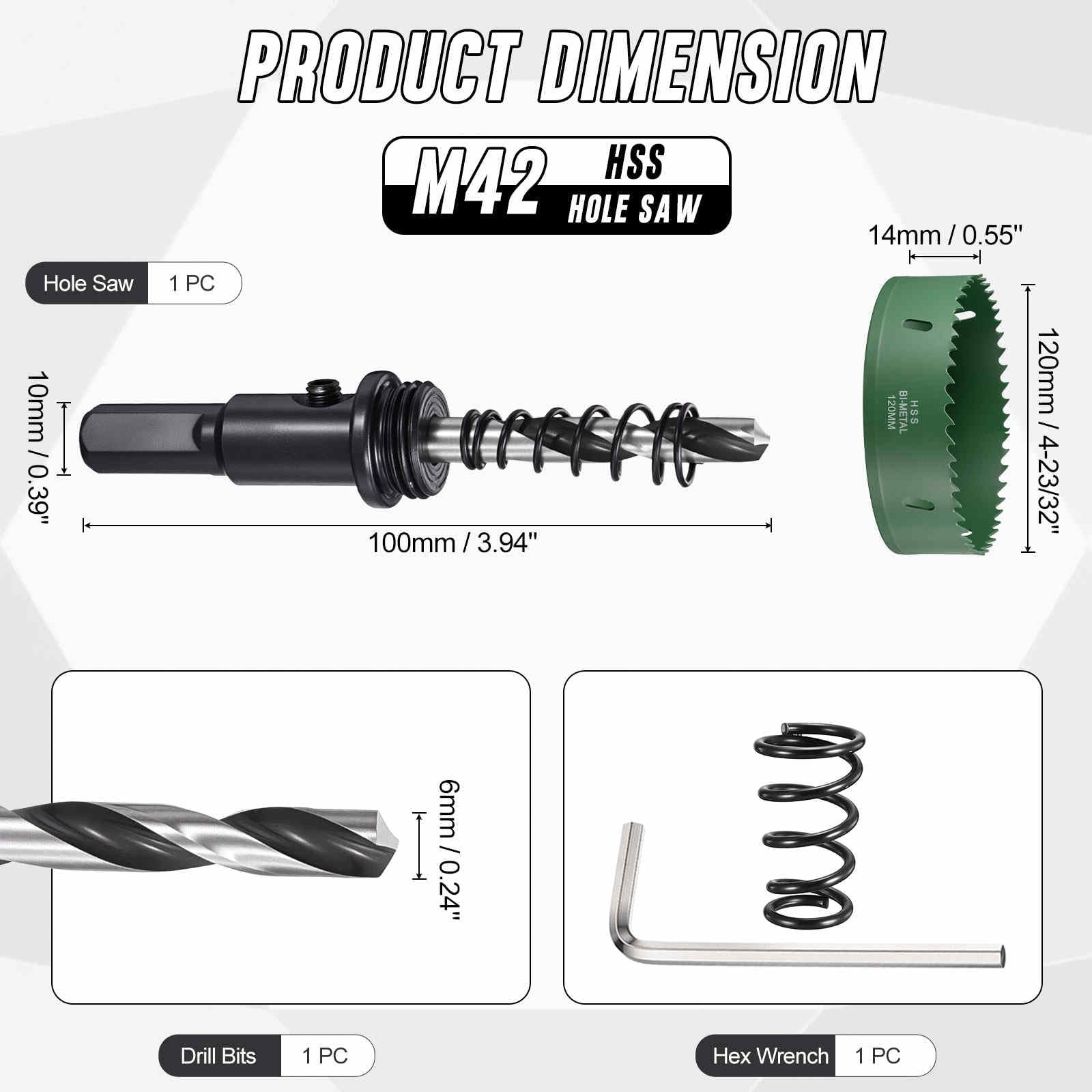 CoCud 4-3/4"(120mm) Hole Saw, M42 Bi-Metal Hex Shank Hole Cutters Drill Bit with Spring - Image 2