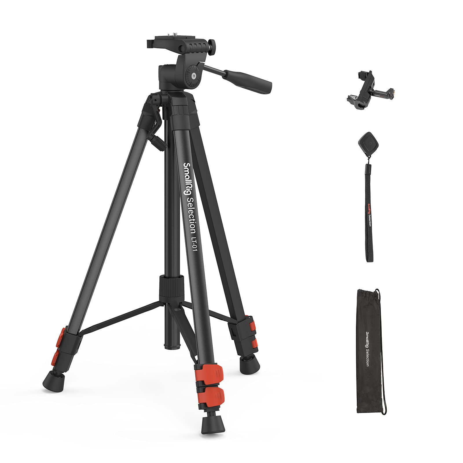 SmallRig Selection 61.8” Camera Tripod with Travel Bag, Aluminium Lightweight Tripod with Wireless Remote & Phone Holder, for iPhone/Samsung/Smartphone/GoPro/DSLR Cameras - 3253