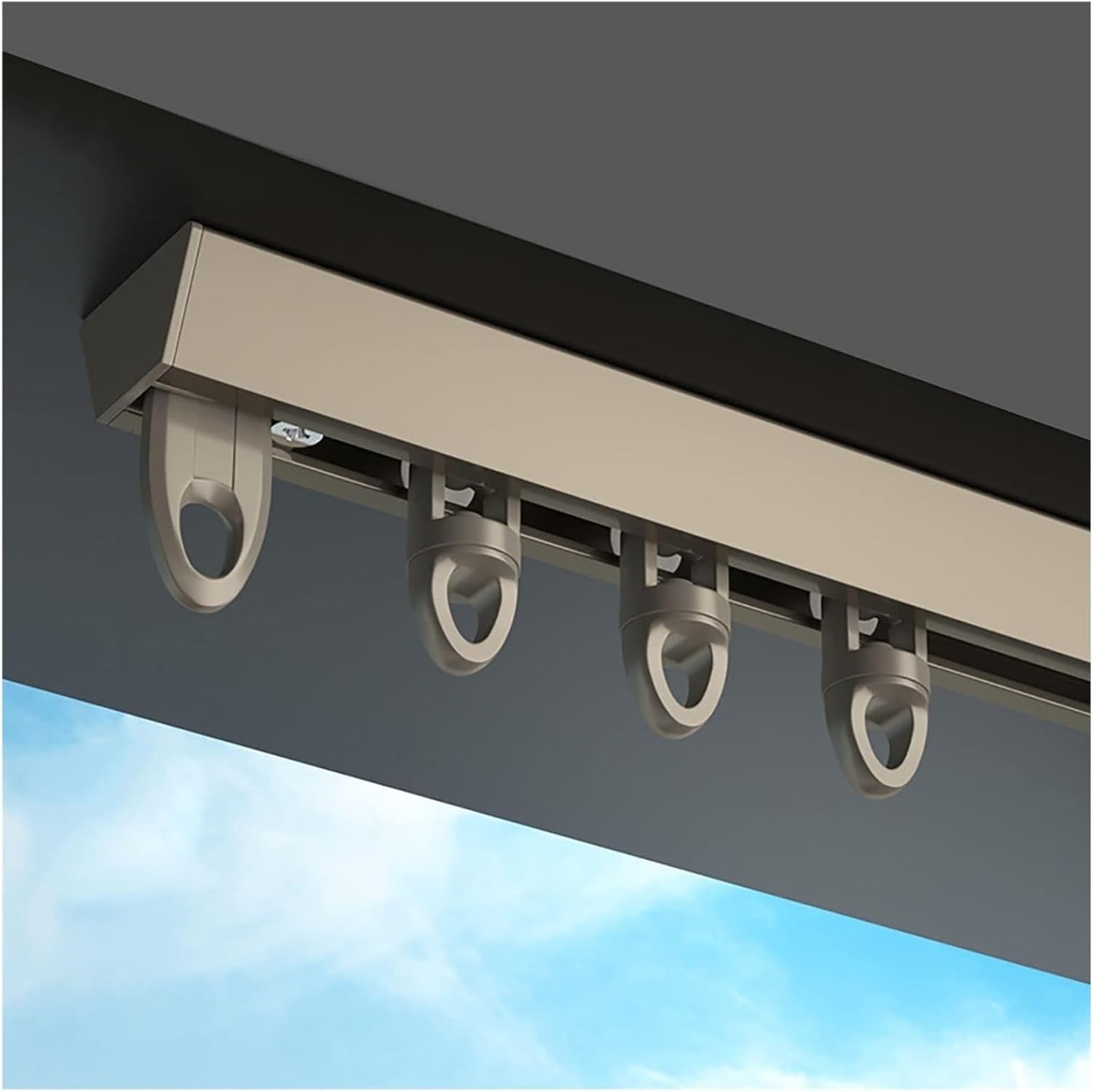 V-Shape Ceiling Mount Curtain Rail Set - Sliding Aluminum Track System, 1-6m (15.7FT/480CM) for Office, Hotel, Home & Bedroom - Stylish Champagne Finish