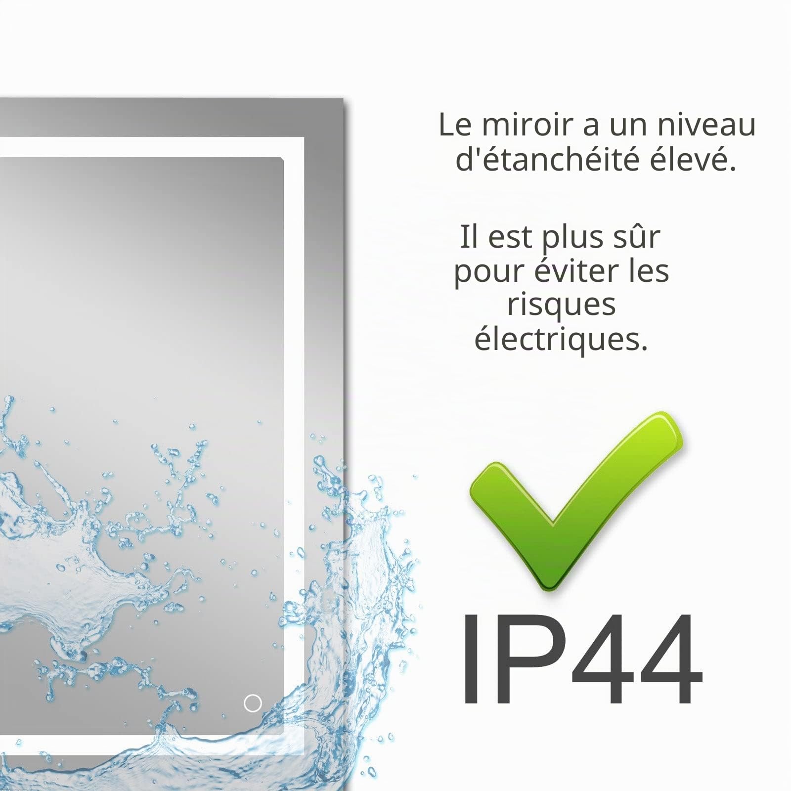 LISA Miroir de Salle de Bain LED 80 x 60 cm Miroir Lumineux Salle de Bain avec éclairage 800 x 600 mm Miroir Mural avec Tactile Blanc Chaud pour Anti-buée
