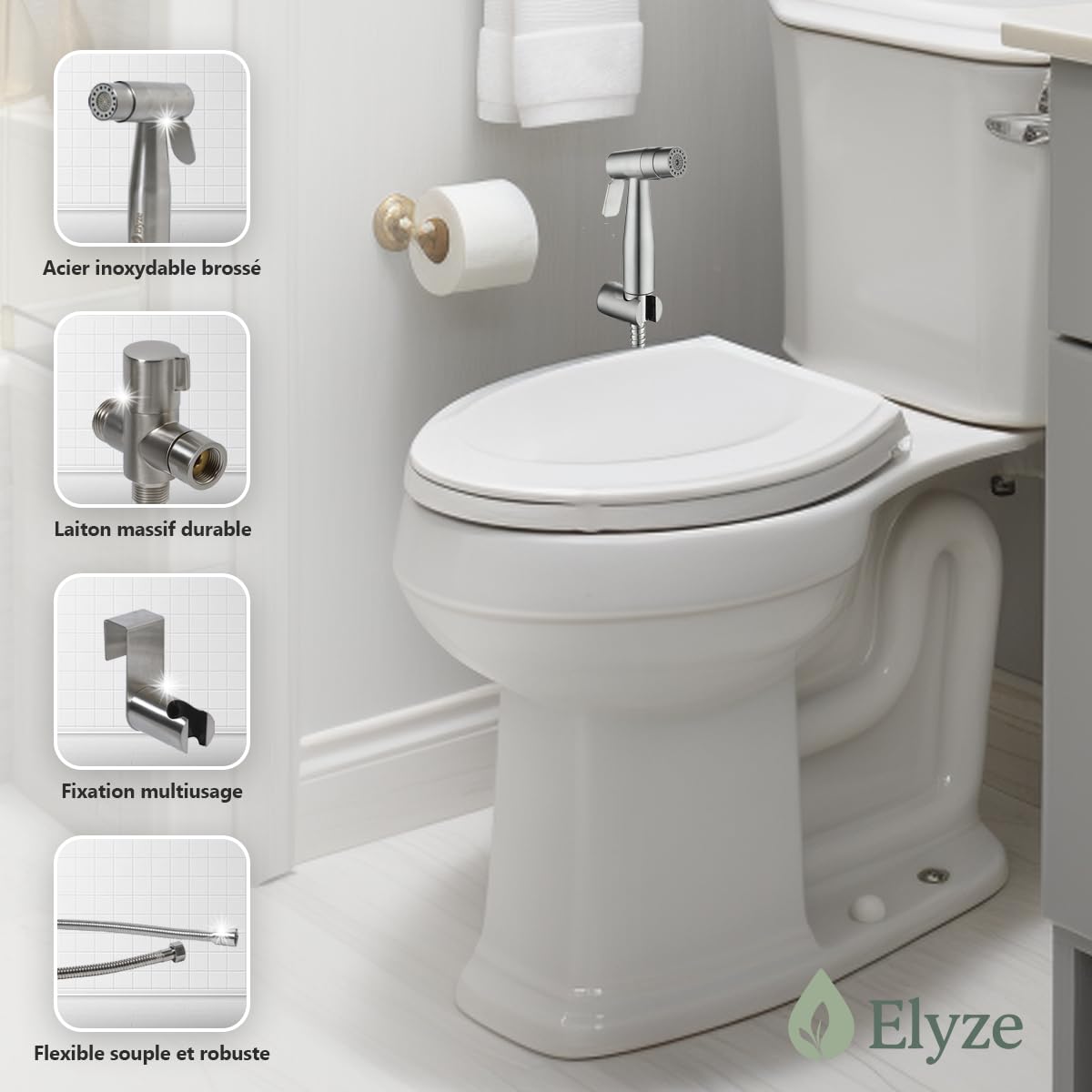 Elyze Douchette WC Inox 304 Brossé – Kit Complet Normes FR – Installation Facile – Garantie 3 Ans & SAV en France