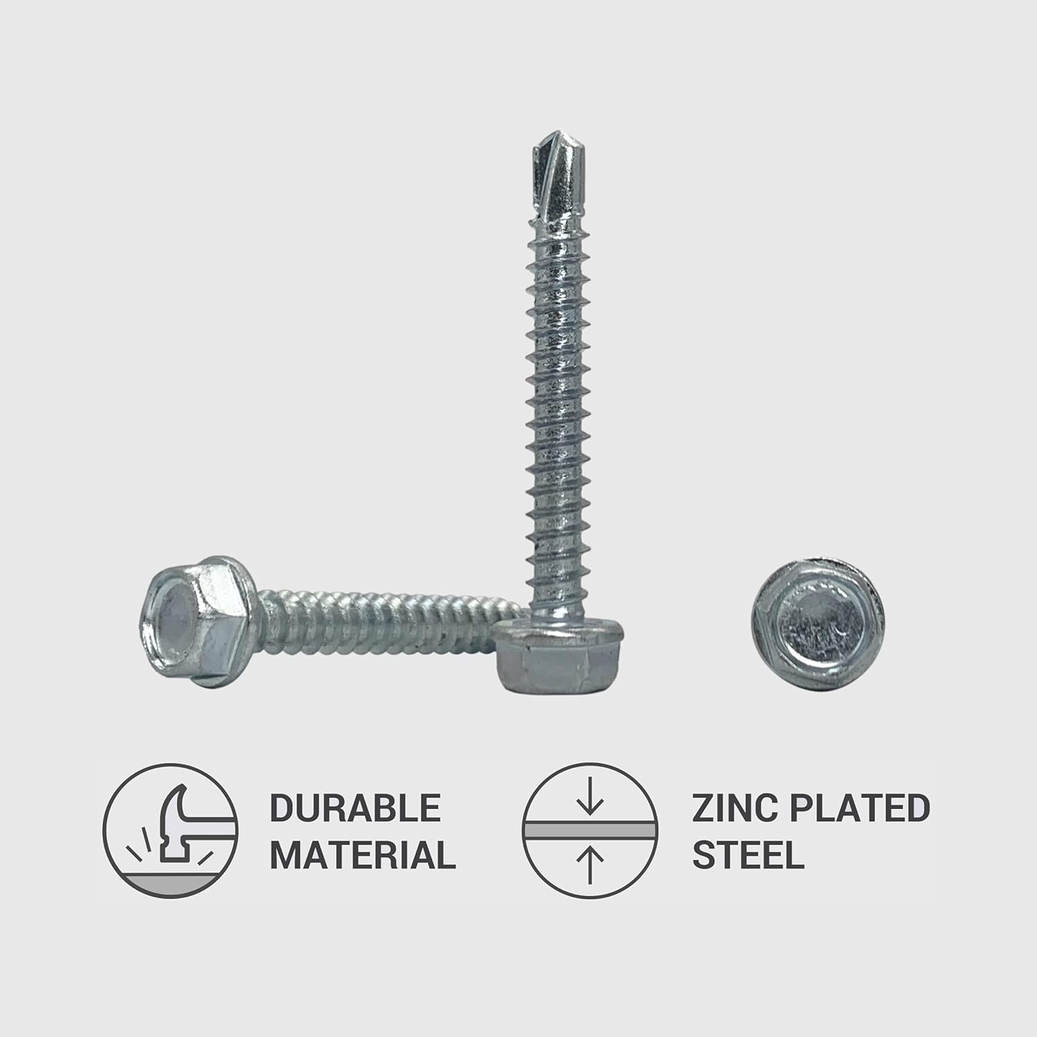 (Pack of 200 pcs) DIN 7504 K Zinc Plated Steel 4.2 x 32 mm Screws, Self-Drilling Sheet Metal Screw, Hex Washer Head - Image 3