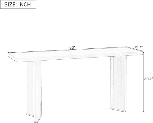 Miniatura 2 de Mesa consola moderna minimalista extra larga de 63 pulgadas, mesa auxiliar de sofá de chapa de pino con patas geométricas, aparador de buffet