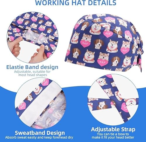 4 Stücke Op Haube Stoff Krankenschwester Zubehör Unisex Verstellbar Arbeitskappen Baumwolle Krankenschwester Haube Schrubben Kappe für Ärzten, Krankenschwestern, Zahnärzten, Pharmazeuten, Tierärzten