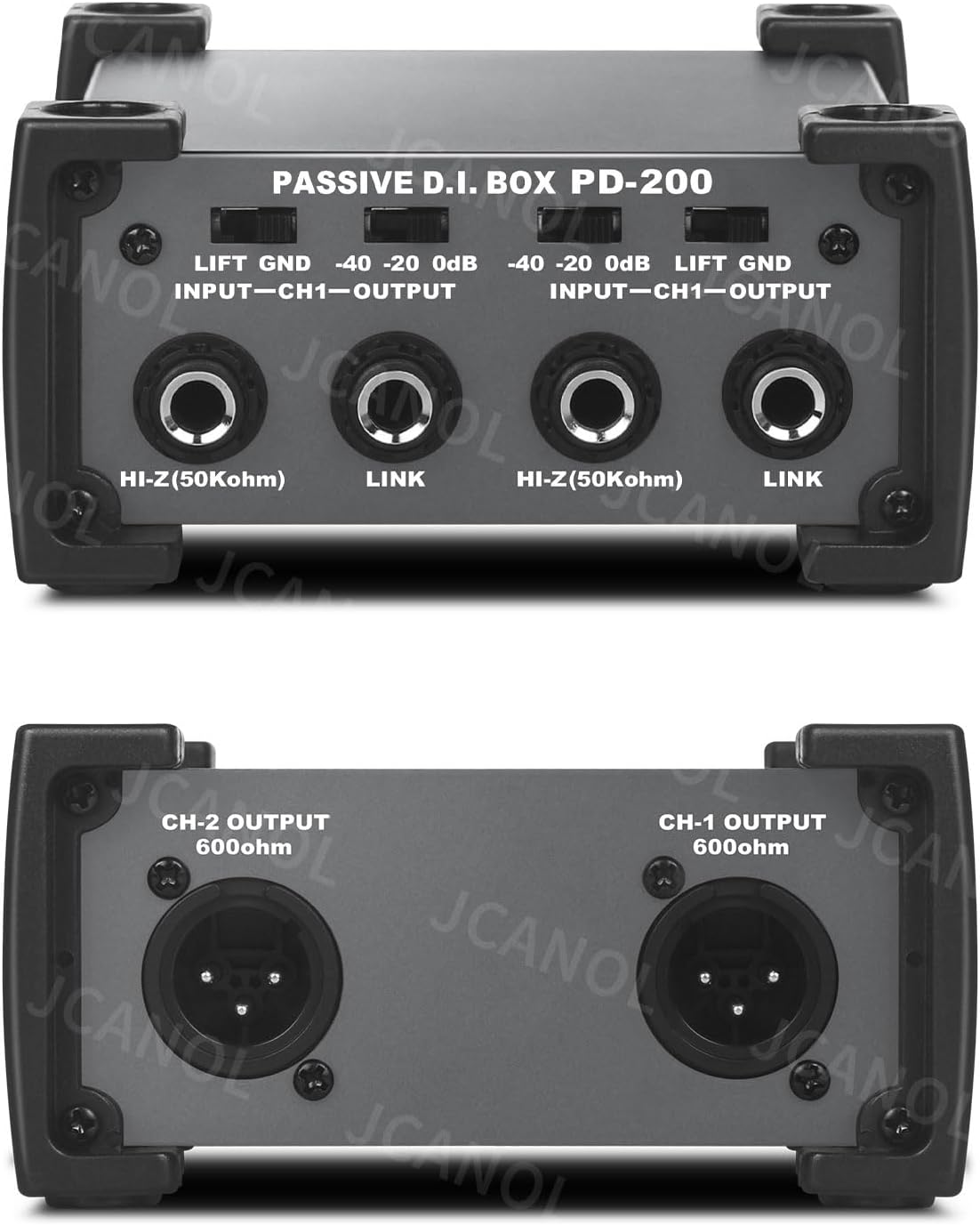 PD200 Stereo Passive DI Box Unit Hum Eliminator with GND switch, Input Attenuator to Connect Guitar & Bass, 1/4" instrument Direct Box to Balanced & Unbalanced XLR