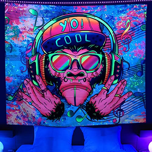 Yagizaul Wandteppich für Schlafzimmer, UVreaktives Schwarzlicht, Musik, Affe, Wandbehang, GraffitiWandteppich, Raumdekoration, Ästhetik, Party, Poster, leuchtet im Dunkeln, Wandteppich, 152,4 x Yagizaul Wandteppich für Schlafzimmer, UVreaktives Schwarzlicht, Musik, Affe, Wandbehang, GraffitiWandteppich, Raumdekoration, Ästhetik, Party, Poster, leuchtet im Dunkeln, Wandteppich, 152,4 x