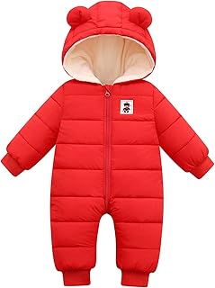 KEOYA Baby Snowsuit Infant Boys Girls Winter Warm Jumpsuit Thick Hooded Bodysuit One Piece Snow Wear Romper