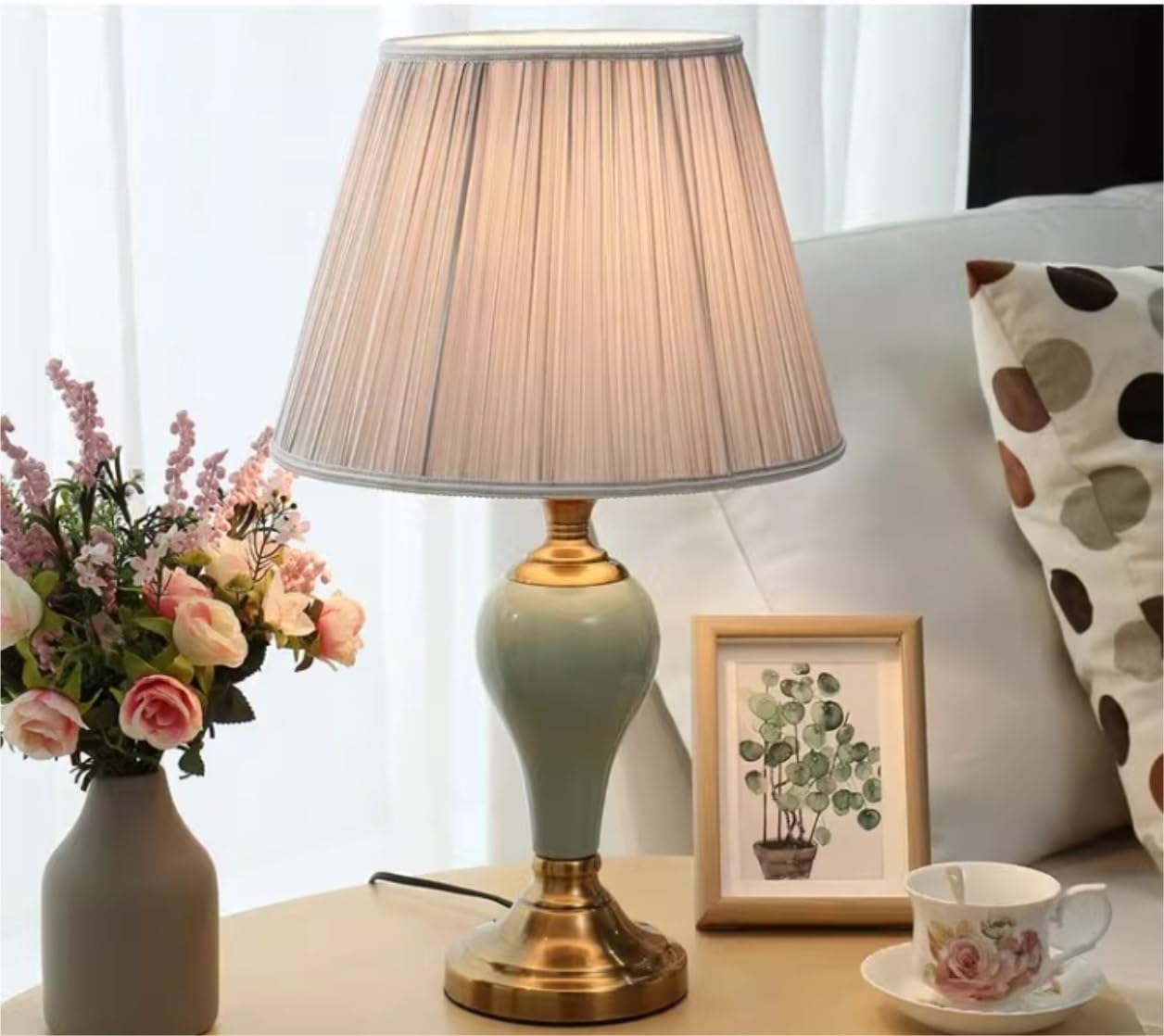 Lampada da Tavolo Lampade Luce Comodino Ceramica Tessuto Paralume Stile Comodino per Camera da Letto Soggiorno Scrivania (Colore: C Dimensioni