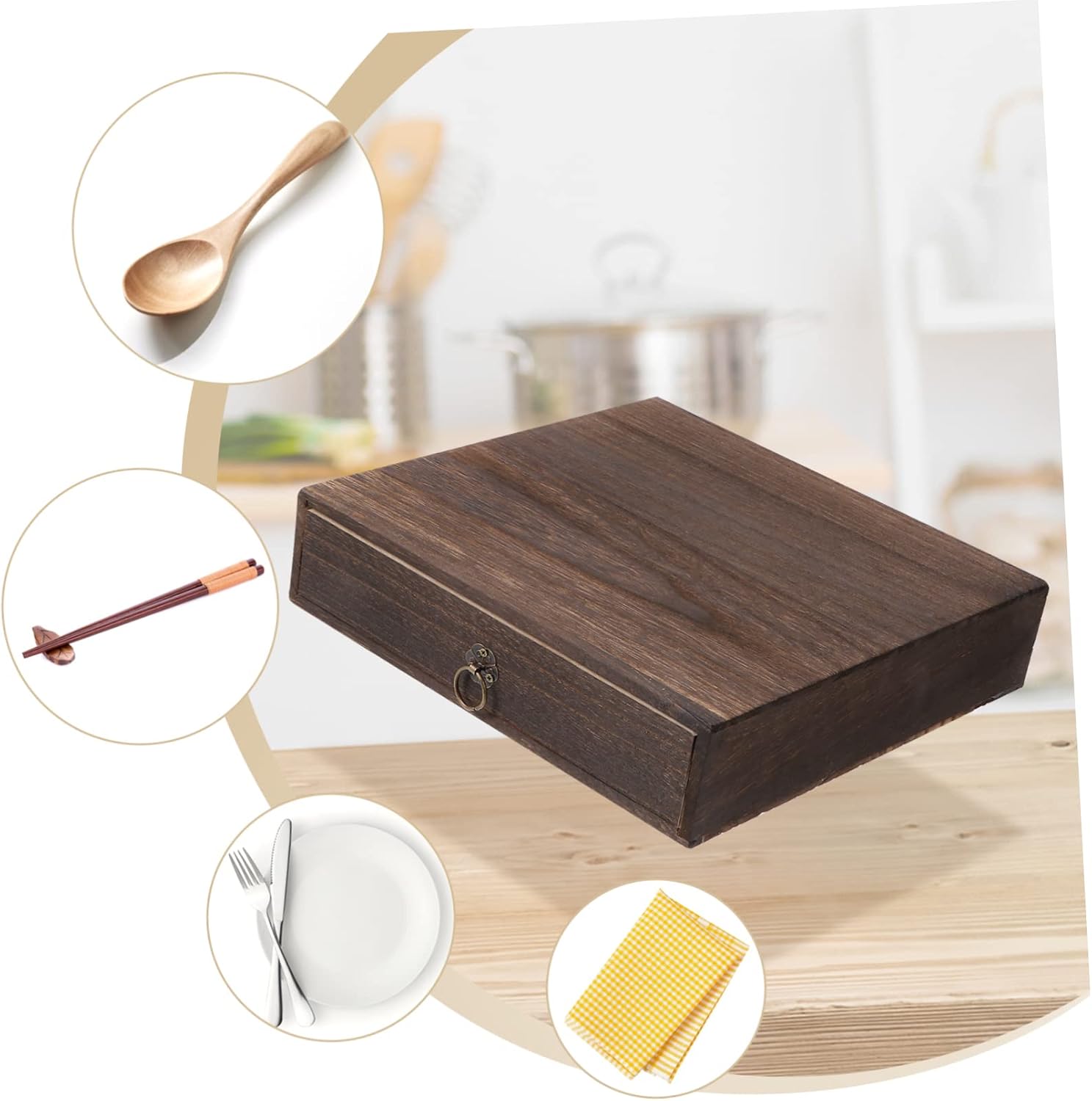 Angoily Solid Wood Desktop Organizer with Drawer Retro One-layer Storage Box for Home Office Unique Desk Drawer for Stylish Desk Decoration and Functional Organization image 4