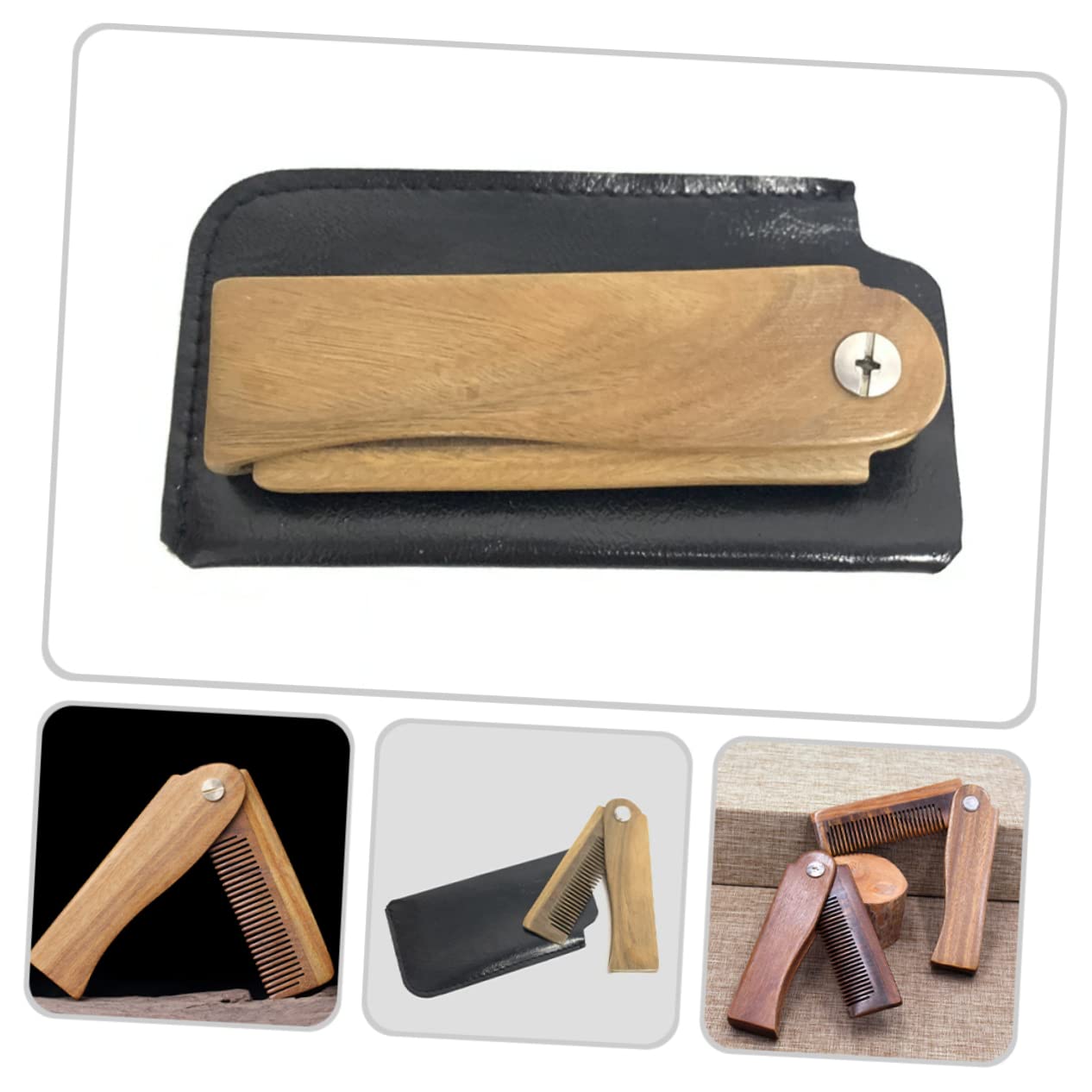 OSOLADY 1Set Beard Comb with Case Portable Folding Comb for Men Travel Hair Accessory for Grooming and Styling Durable Wooden Hair Supply Compact and Lightweight