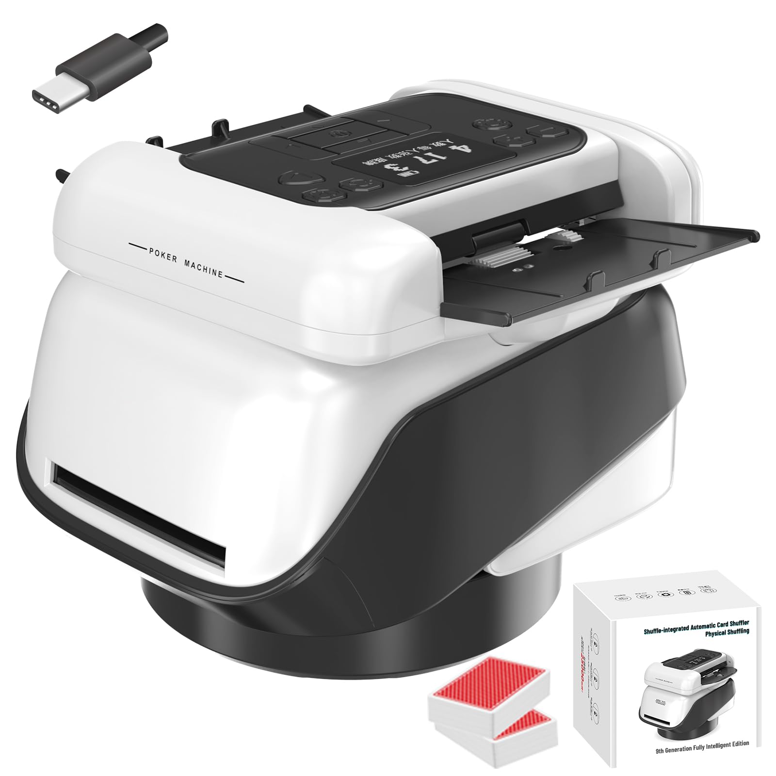 BeSokar Trasmettitore automatico di carte e mixer per carte con funzione di rotazione a 360°, allocazione personalizzabile per molti giocatori, angolo di uscita versatile, compatibilità (nero)