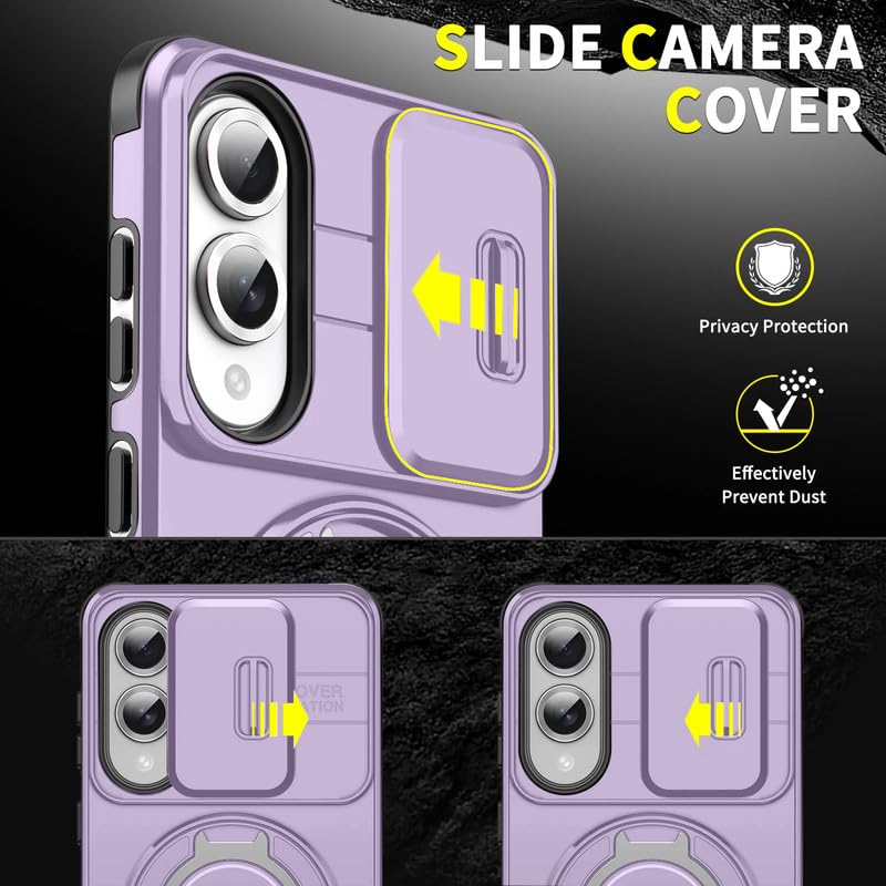 Image of LuxuryKase Shockproof Rugged Case for Samsung Galaxy S25 Edge | Slide Camera Cover | 360 Rotating Ring Kickstand | Military-Grade Protection - Lavender Purple