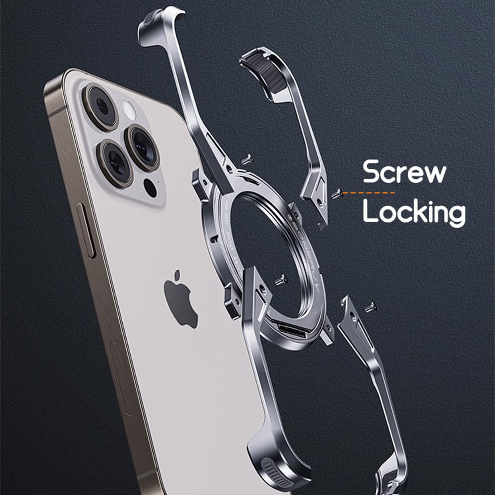 Custodia MagSafe In Alluminio Per IPhone 16/15/14/13 Pro Max - Senza Cornice Con Anello Porta