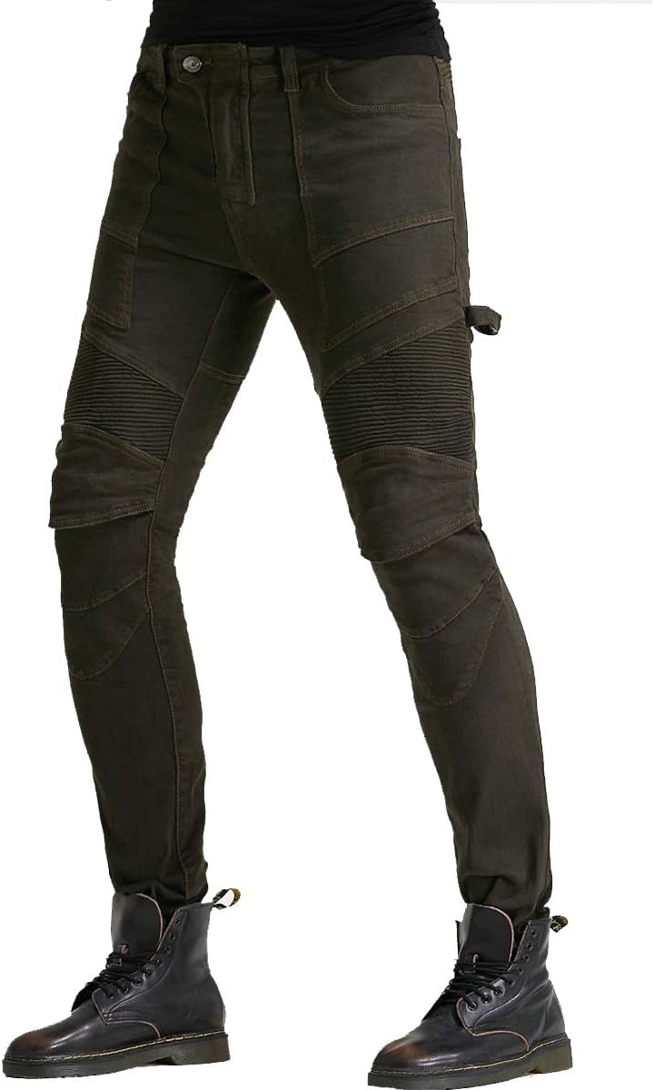 Takuey Men Motorcycle Riding Jeans Cycling Racing Pants with 4 X Knee Hip Protector Pads