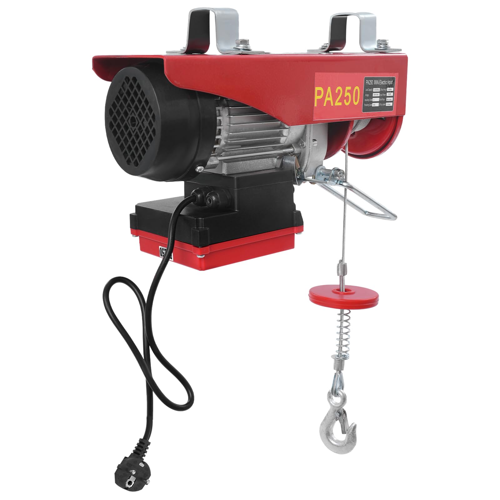 Flaschenzug 250kg, 12m Seil, kabellose Fernbedienung, 550W | 2 Hebearten (Einzel-/Doppelseil), inkl. 2 Tragegurte. Ideal für Garage, Werkstatt & Baustelle – sicher & flexibel