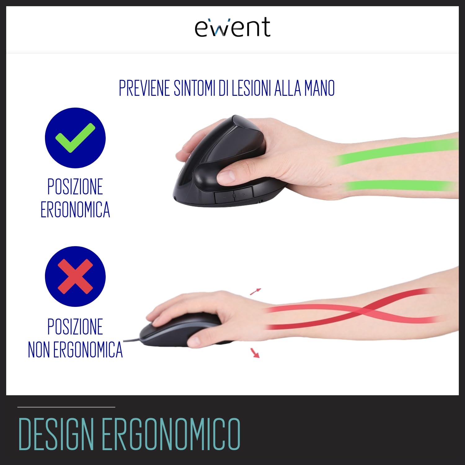 Ewent EW3156 Ratón Óptico Vertical 1000DPI Negro