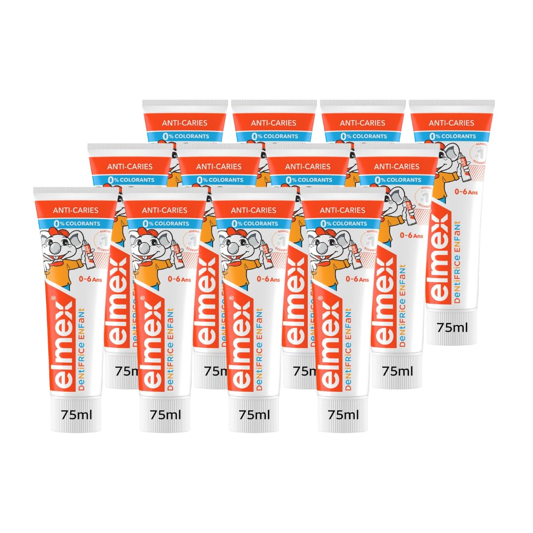 ELMEX - Dentifrice douceur enfant 0-6 ans, protection anti-caries adaptée, tube 75 mL - Le lot de 12