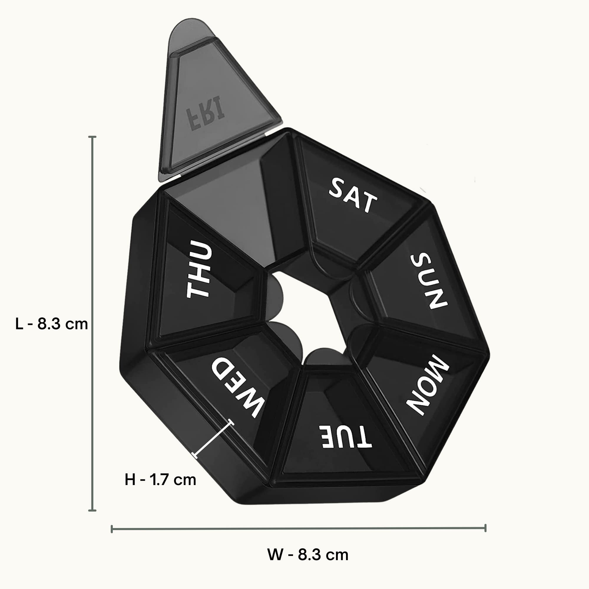 Sortify 7 Day Weekly Pill Organizer Black, Never Miss a Dose With Large Pill Box, Portable Pocket Pharmacy Box For Pills, Vitamins & Fish Oil, Travel Medicine Organizer, Holds upto 10 Pills, Pack of 2