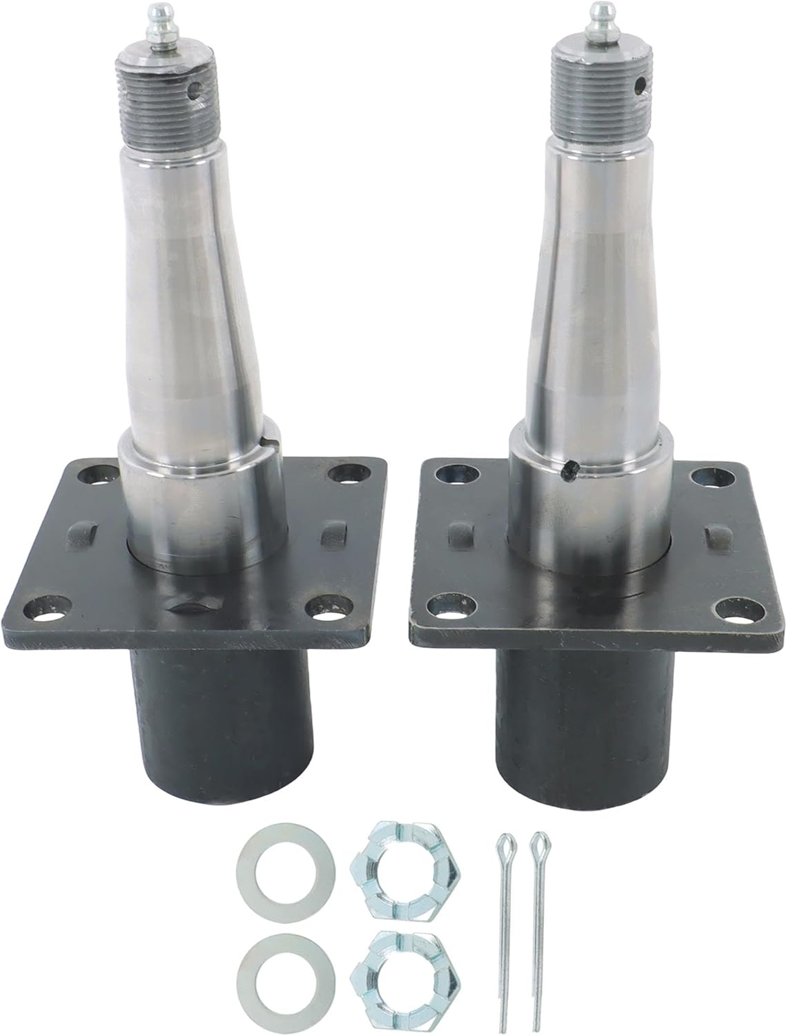 2 Pack Weld On 2 Inch Round #84 Spindle with Brake Flange and Fastening Accessories