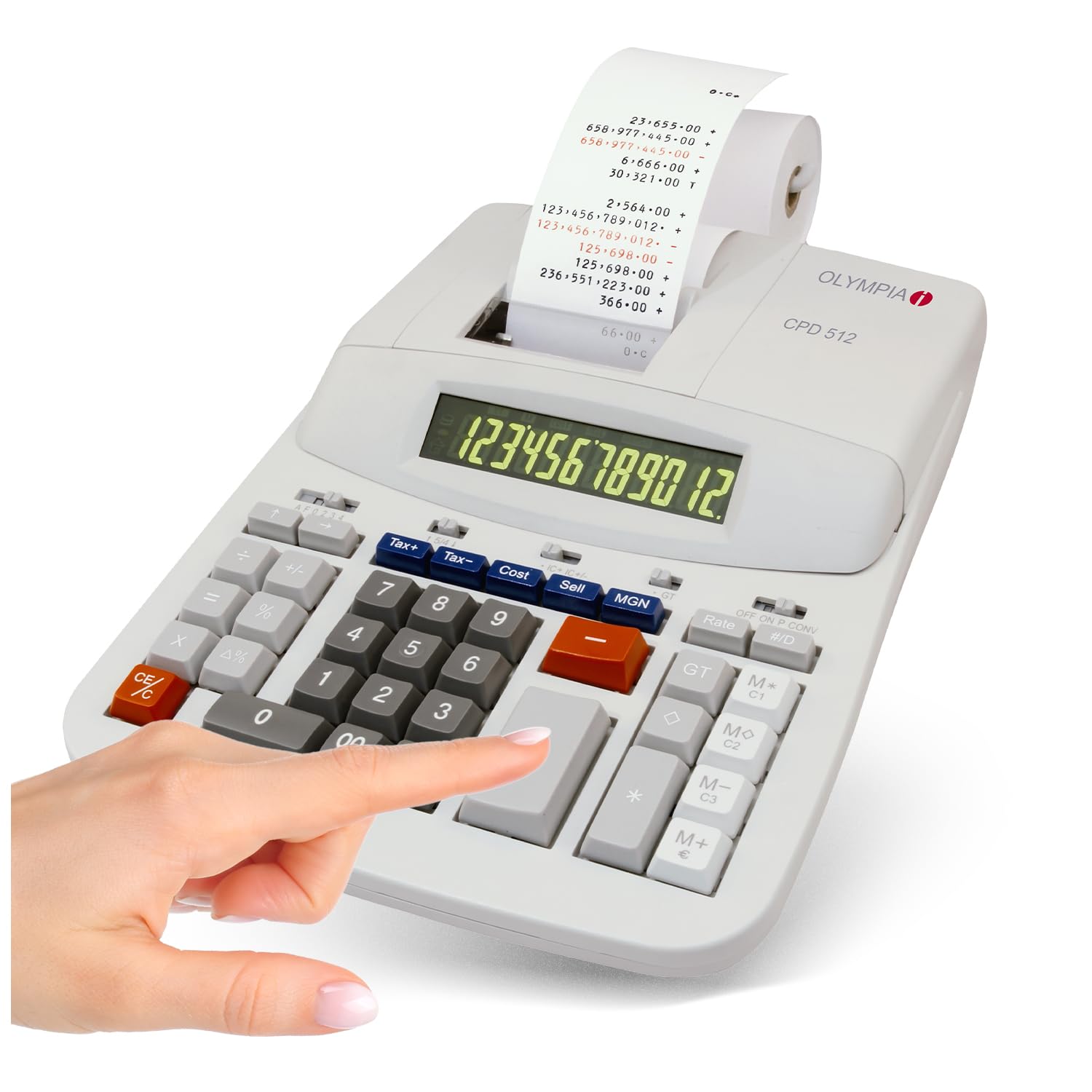 Olympia CPD 512 Calculadora impresora de sobremesa, con pantalla LCD verde/rojo, 12 caracteres, 210 x 295 x 67 mm