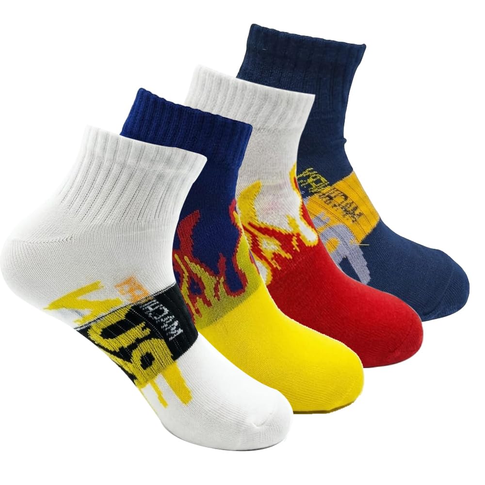 bear & beyond Unisex Ankle Socks Pack of 4 | Multicolor Graphic Designer Socks | Soft Cotton Blend | Breathable Casual Sports Socks for Men & Women | Free Size-picture-16