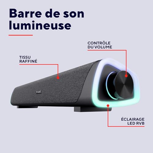 Trust Liro Barre de Son PC 12W avec Éclairage LED RGB, Noir – vue 2