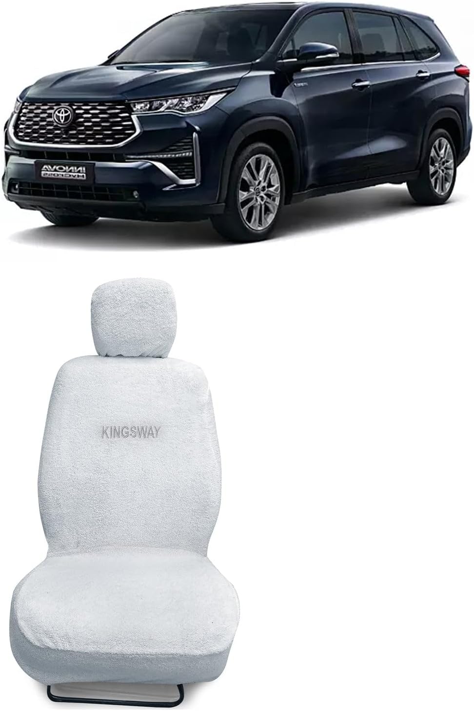 Kingsway® Innova Hycross Seat Cover for (Year 2023 Onwards), Towel Fabric Car Seat Covers Compatible with Toyota Innova Hycross 8 Seater (Car Specific Set Front + Rear Seat Covers), White Color