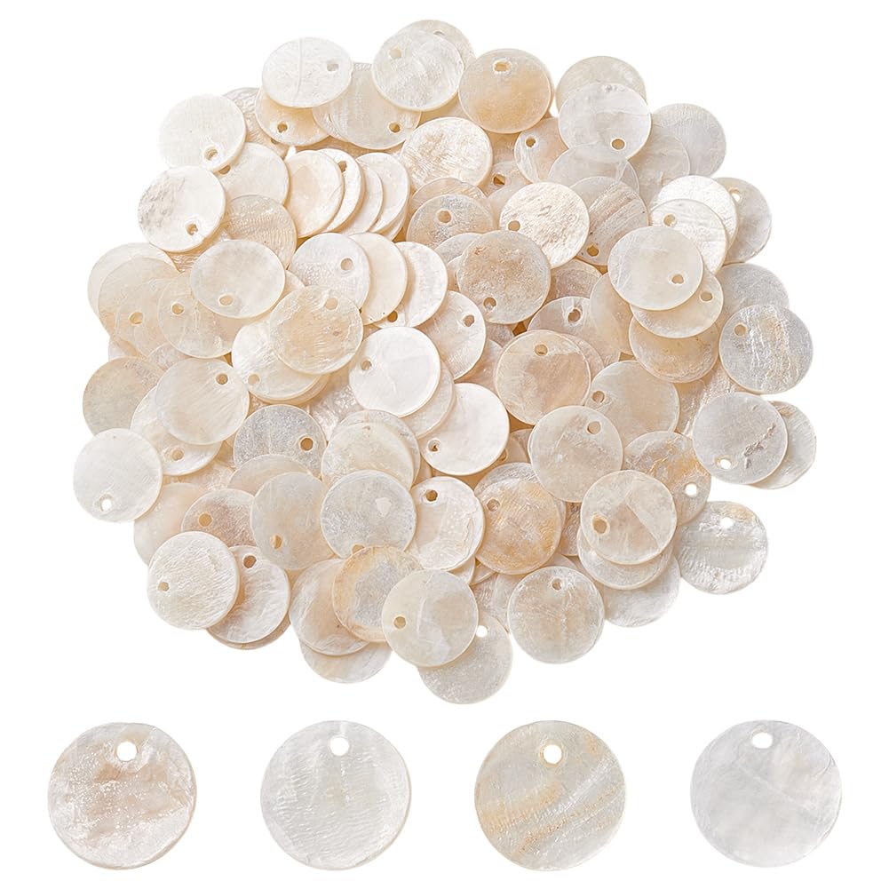 200 ciondoli a conchiglia rotondi piatti 12-12,5 mm perline bianche naturali perlescenti per orecchini collana creazione di gioielli diametro 1,2-1,4 mm
